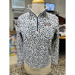 Vineyard Vines Shep Shirt Animal Print 1/4 Zip Women's cream White Navy Size XS